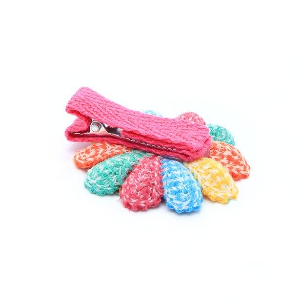 2 Smiley Face Rainbow Flower Hair Clips