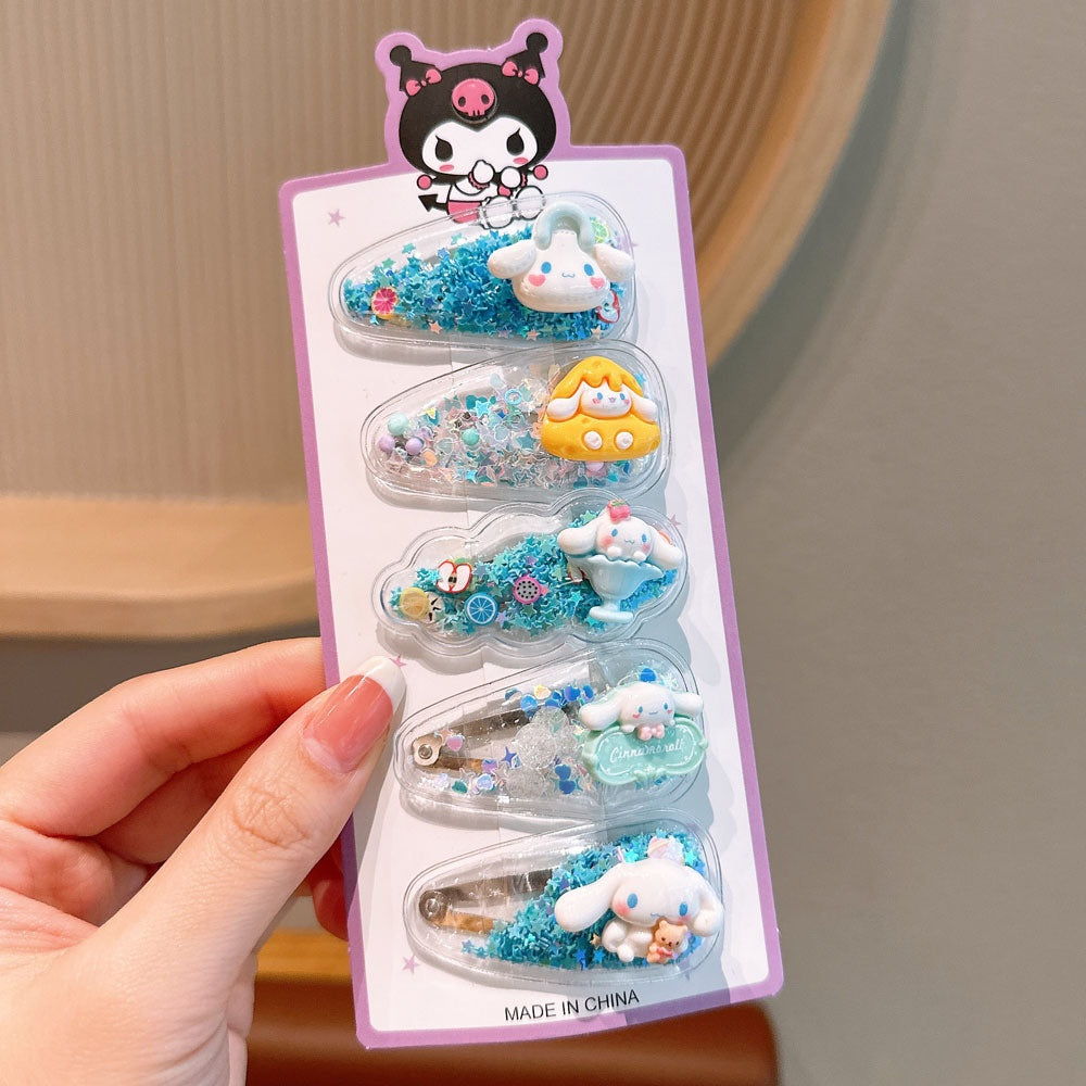 5x Set of Sequinned Themed Hair Clips