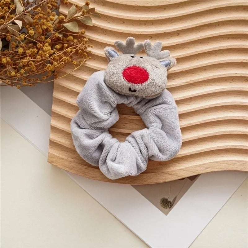 Grey Reindeer Flannel Hair Tie