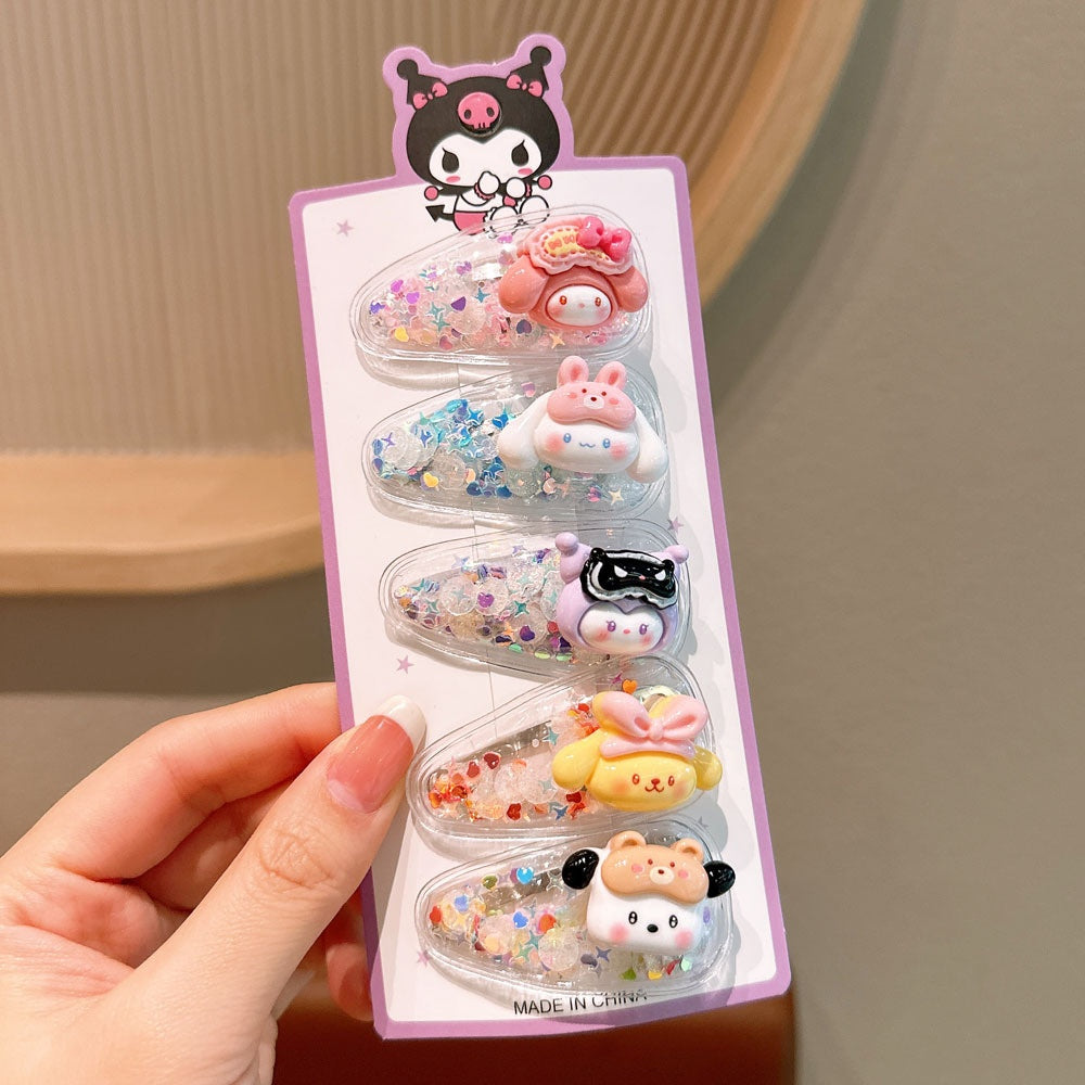 5x Set of Sequinned Themed Hair Clips