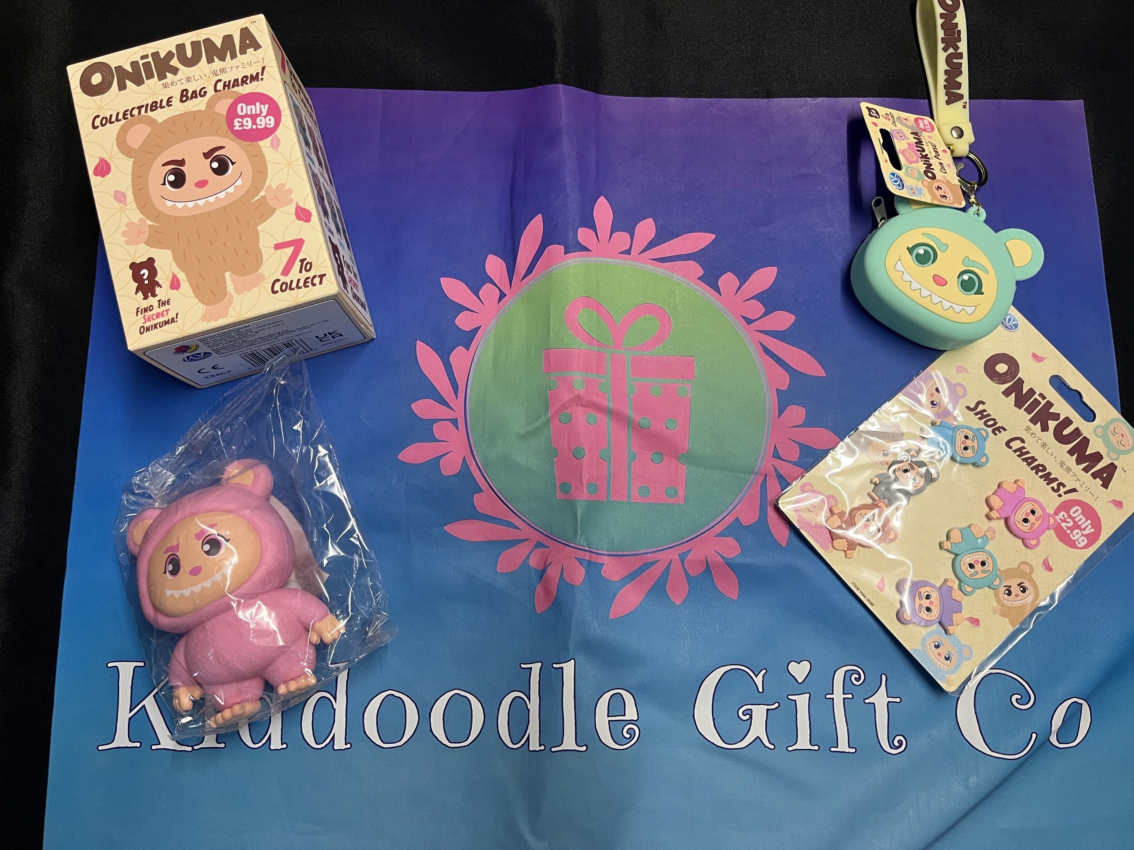 Onikuma 4 Item Bundle - Keyring, Sensory Doll, Croc Charms & Bag Charm