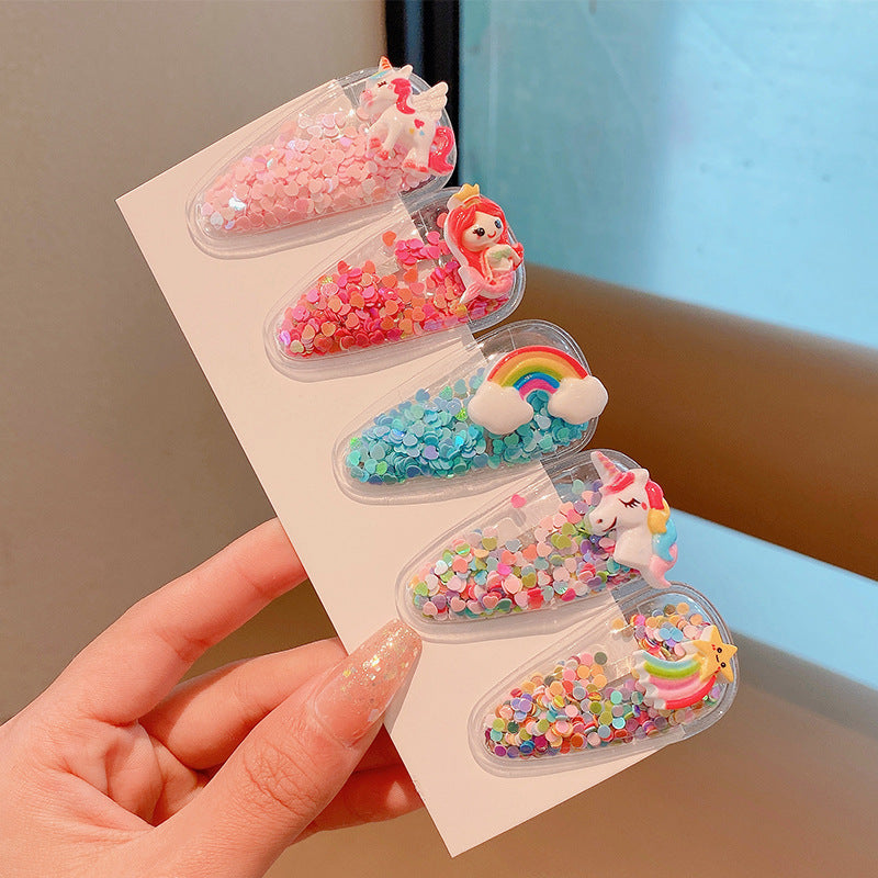 5x Set of Sequinned Themed Hair Clips