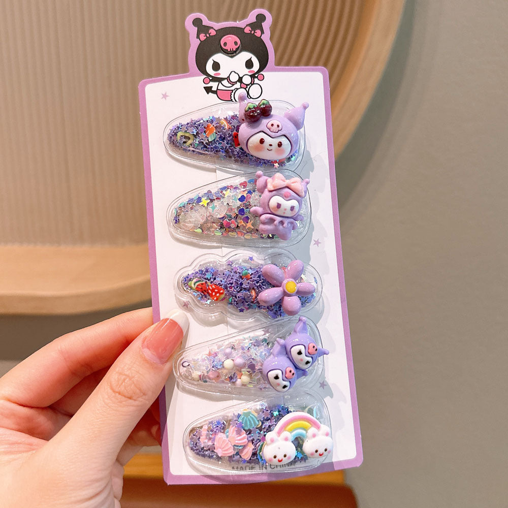 5x Set of Sequinned Themed Hair Clips