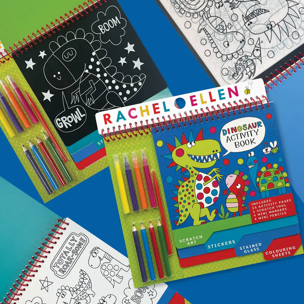 Rachel Ellen Dinosaur Activity Book | Scratch Art, Colouring & Stickers | 15 Pages