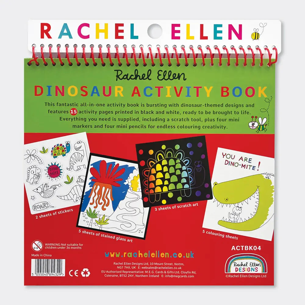 Rachel Ellen Dinosaur Activity Book | Scratch Art, Colouring & Stickers | 15 Pages