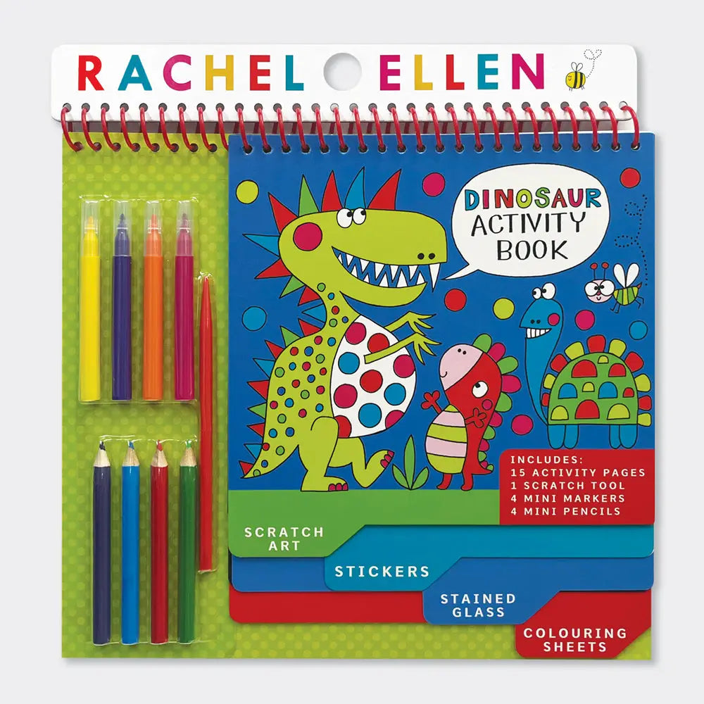 Rachel Ellen Dinosaur Activity Book | Scratch Art, Colouring & Stickers | 15 Pages