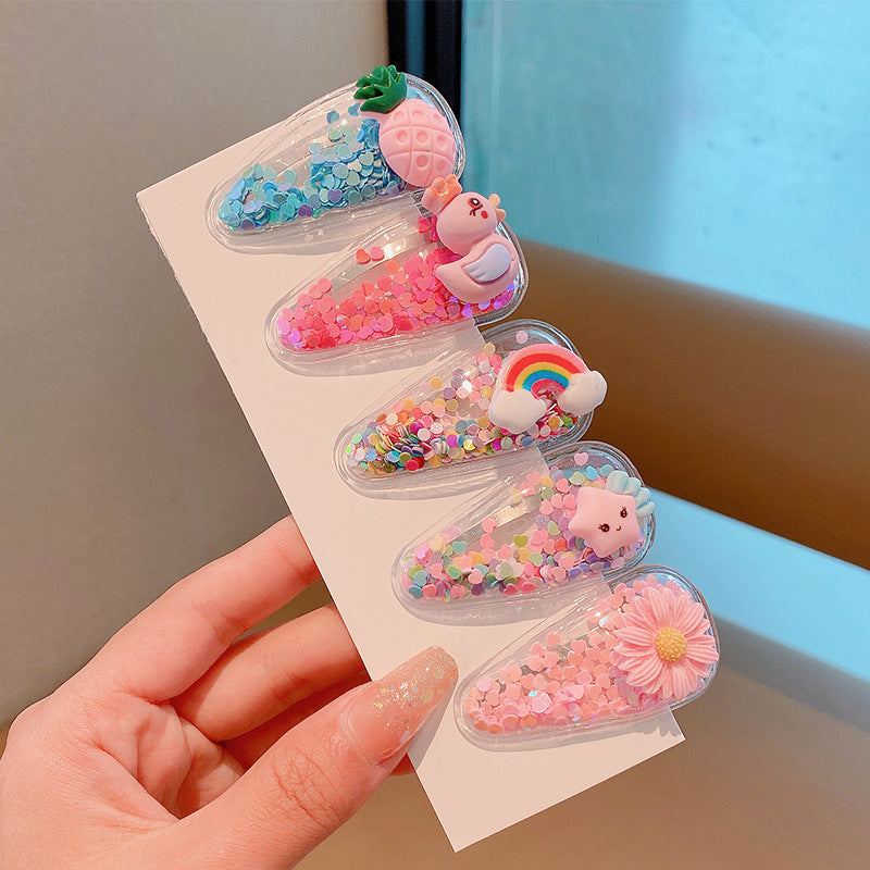 5x Set of Sequinned Themed Hair Clips