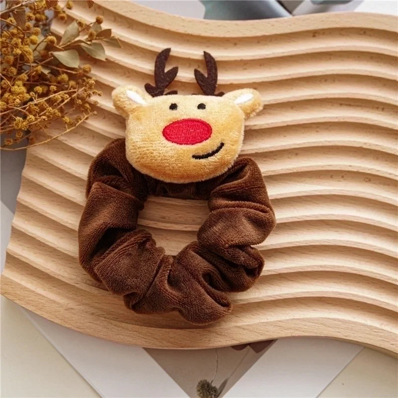 Brown Reindeer Flannel Hair Tie