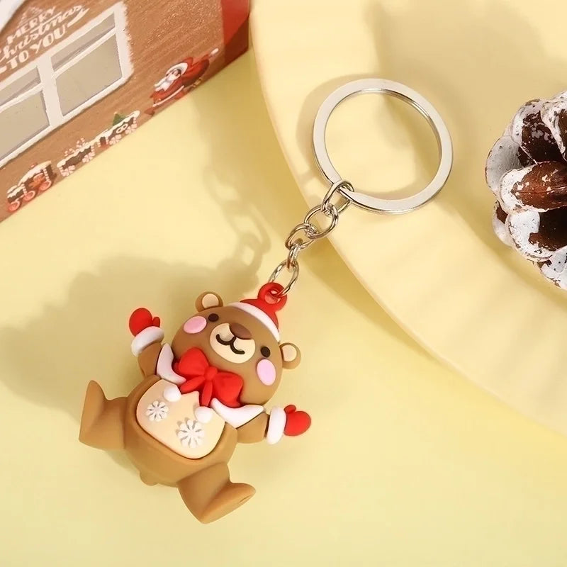 Christmas Bear Silver Keychain