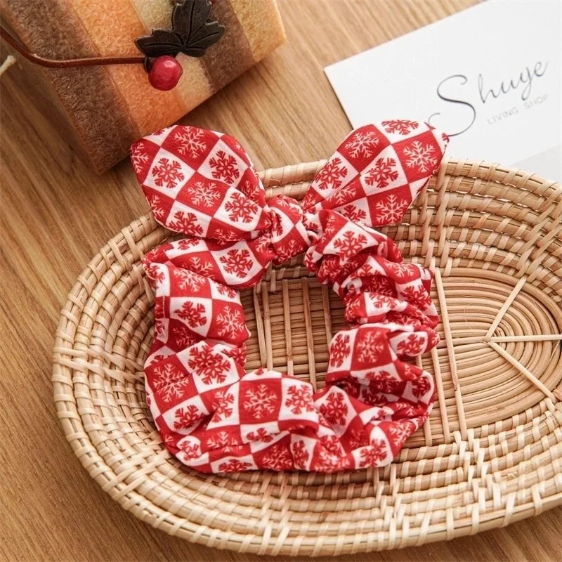 Christmas Red & White Rabbit Ears Scrunchie