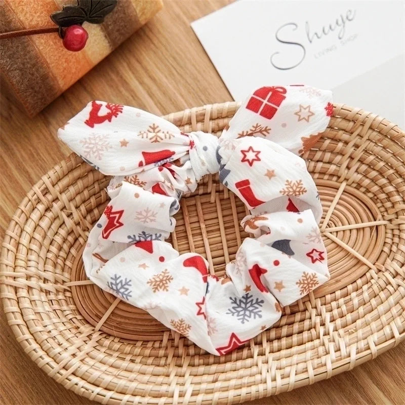 Christmas White Snowflake Eared Scrunchie