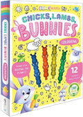 Colourmania Chicks, Lambs & Bunnies Colouring Book | 30+ Pages & 12 Crayons