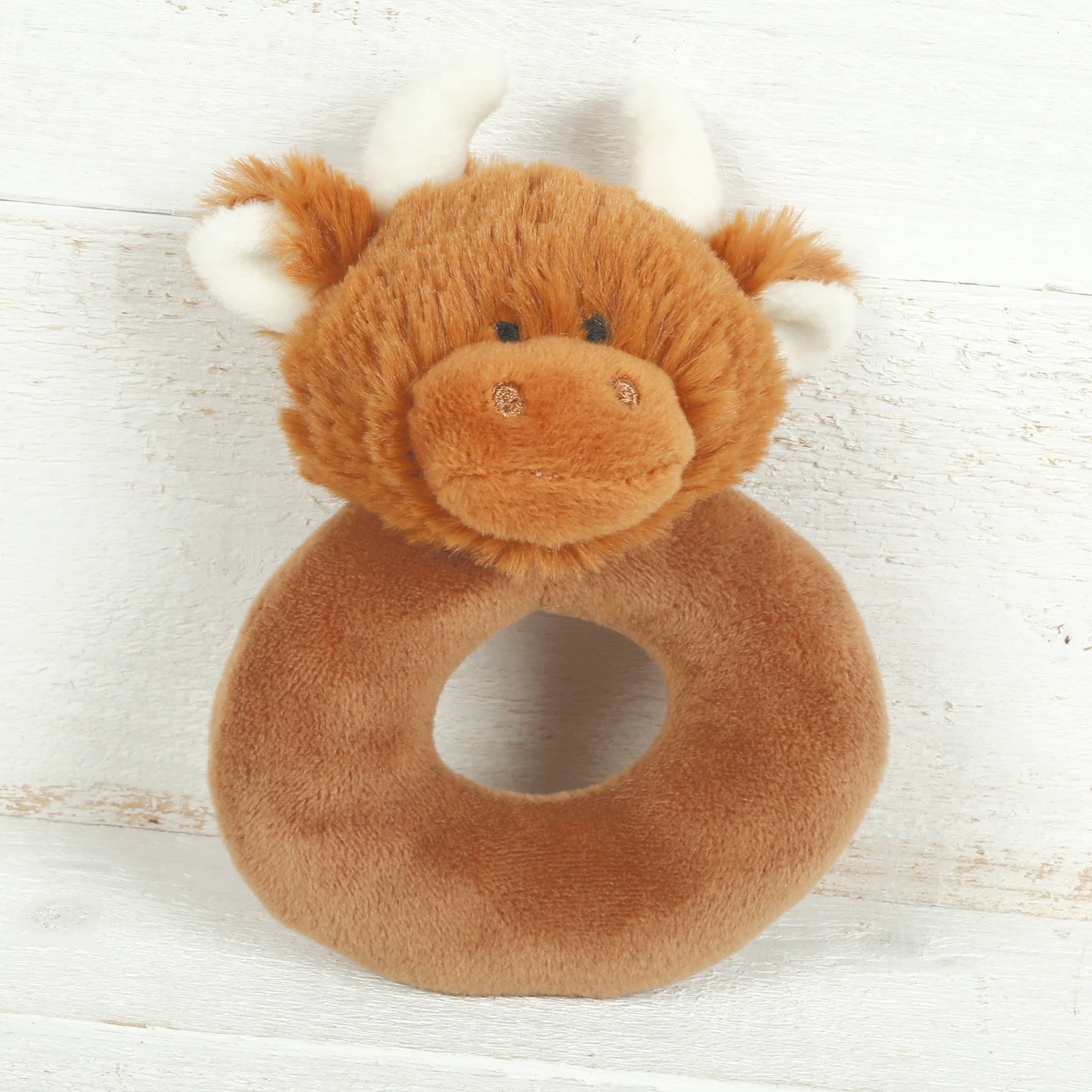 Scottish Highland Brown Cow Baby Plush Soft Toy Rattle