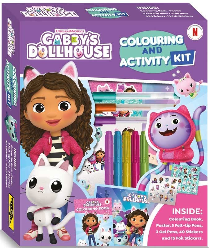 Gabby's Dollhouse 4 Item Bundle - Activity, Colouring, Stickers & Bracelet