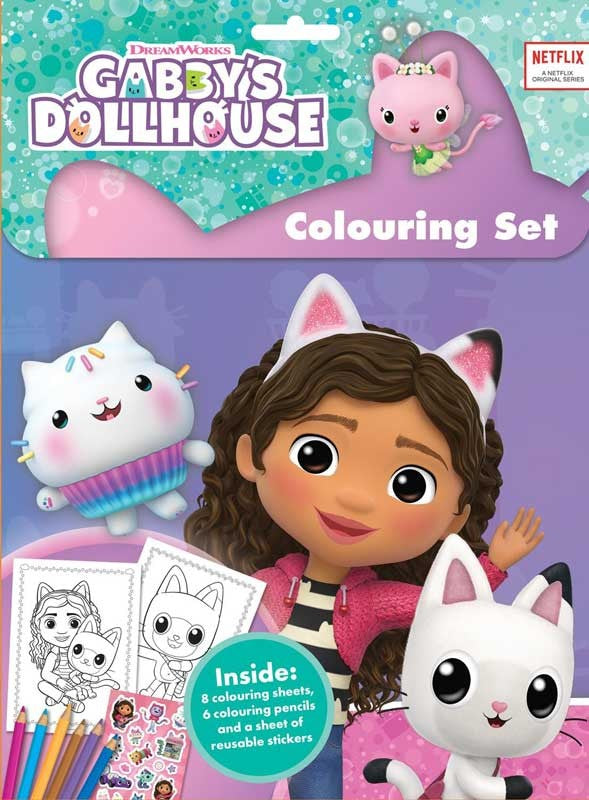 Gabby's Dollhouse Colouring Set | 8 Crayons, 6 Pencils & Reusable Stickers