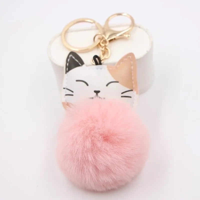 Korean Powder Pink Kitten Plush Keychain