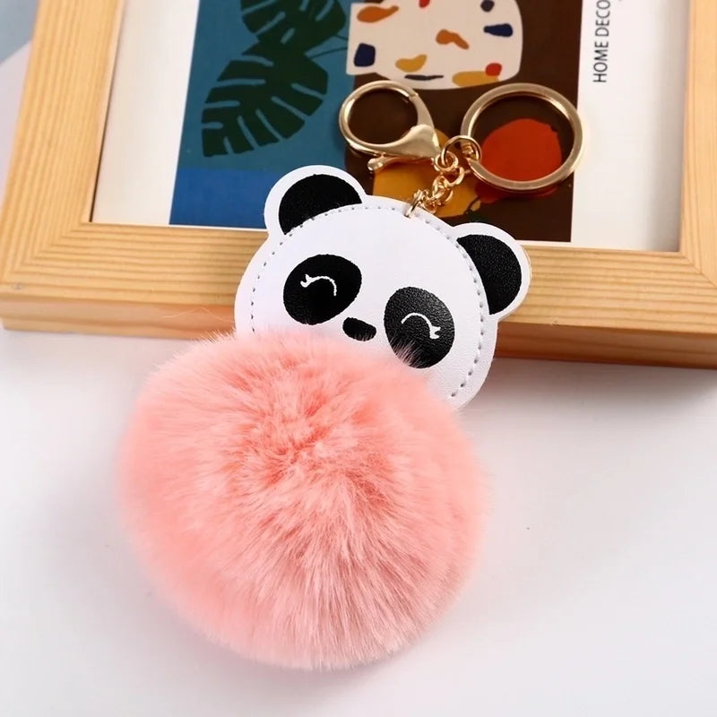 Korean Powder Plush Panda Keychain