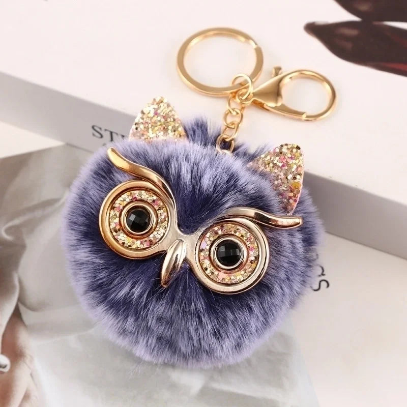 Navy Blue Owl Plush Keychain