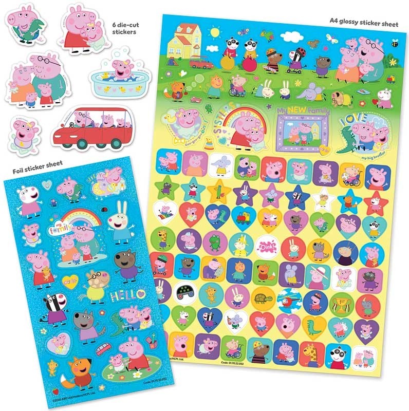 Peppa Pig Family Mega Sticker Pack | A4 Glossy, Sparkle & Individual Stickers