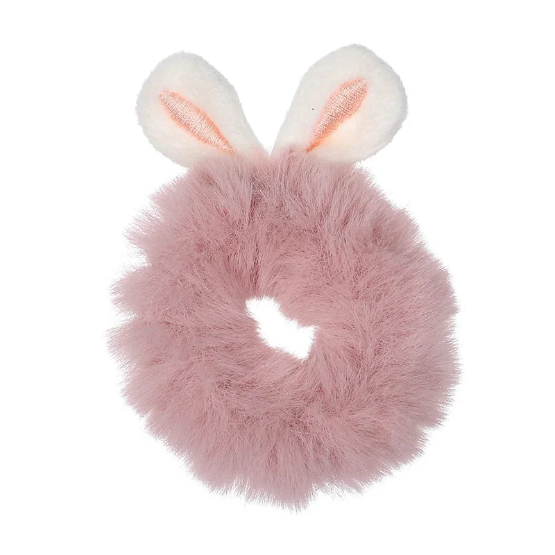 Pink Rabbit Eared Plush Hair Tie