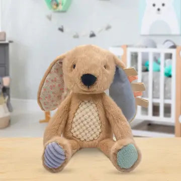 Sensory Snuggables Small Plush Bunny | Tan & Blue | Sensory Baby Toy