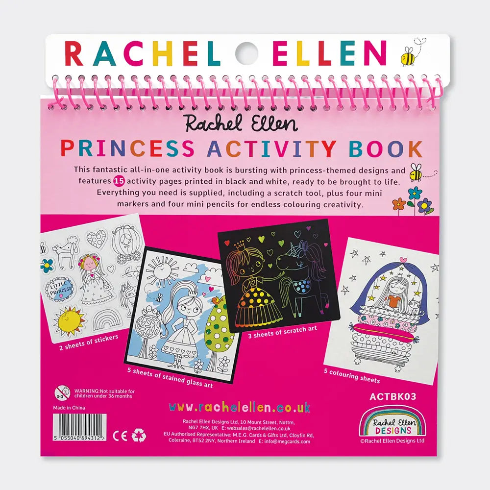 Rachel Ellen Fairytale Princess Activity Book | Scratch Art, Colouring & Stickers | 15 Pages