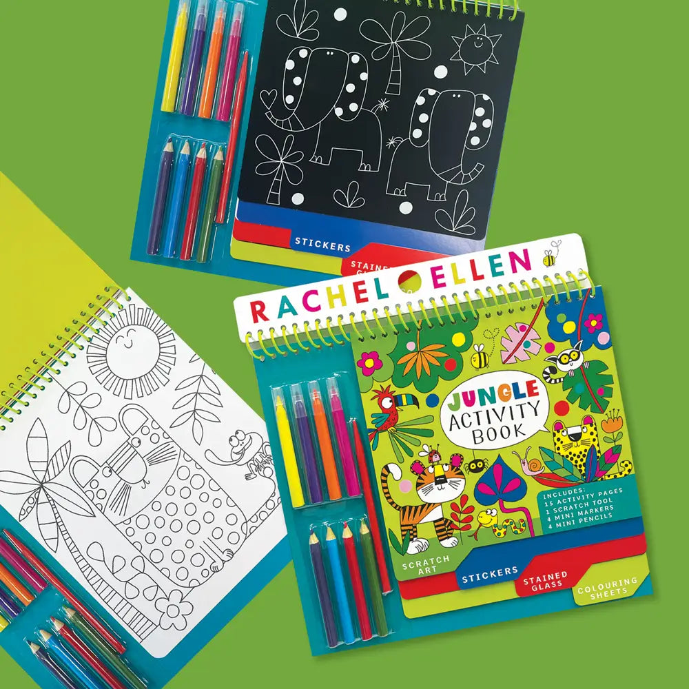 Rachel Ellen Jungle Activity Book | Scratch Art, Colouring & Stickers | 15 Pages