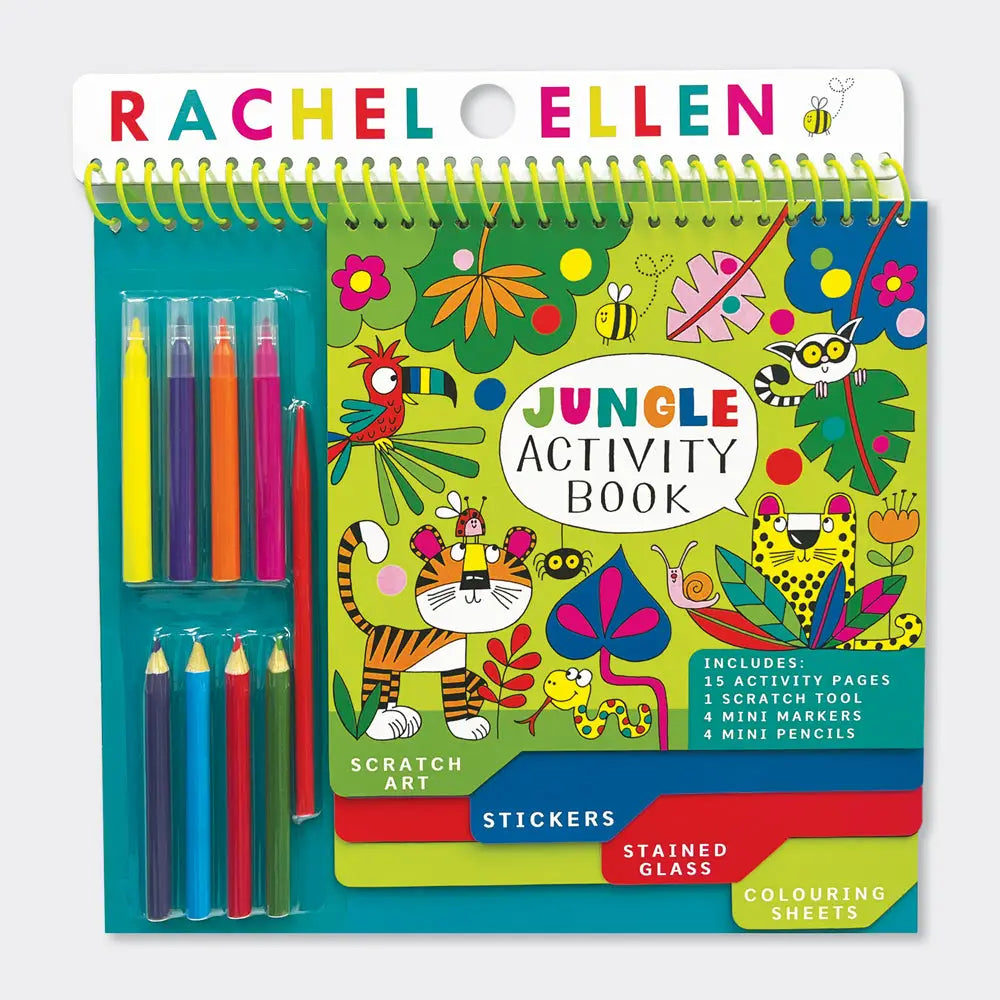 Rachel Ellen Jungle Activity Book | Scratch Art, Colouring & Stickers | 15 Pages