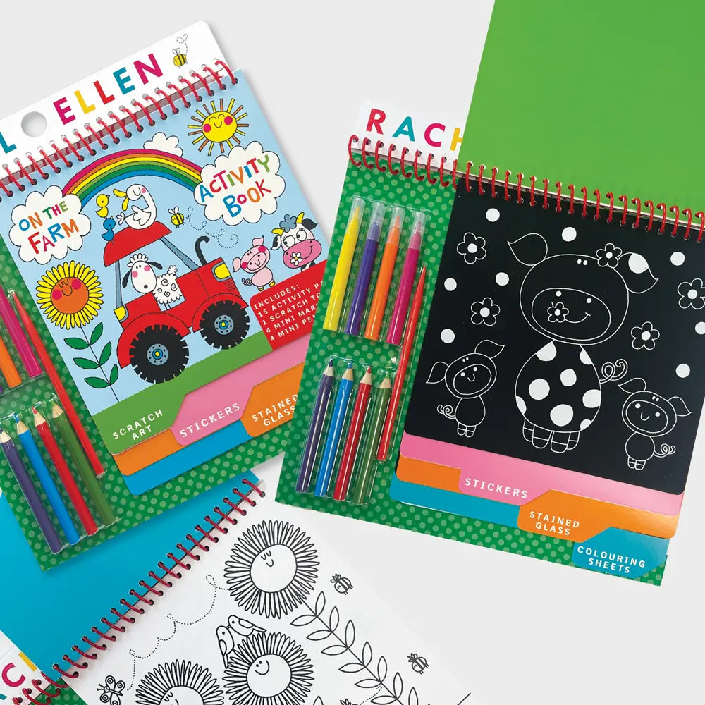 Rachel Ellen On The Farm Activity Book | Scratch Art, Colouring & Stickers | 15 Pages