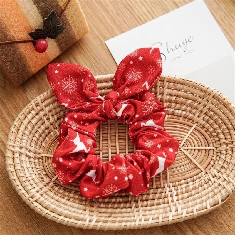 Red Deer Patterned Rabbit Ears Scrunchie