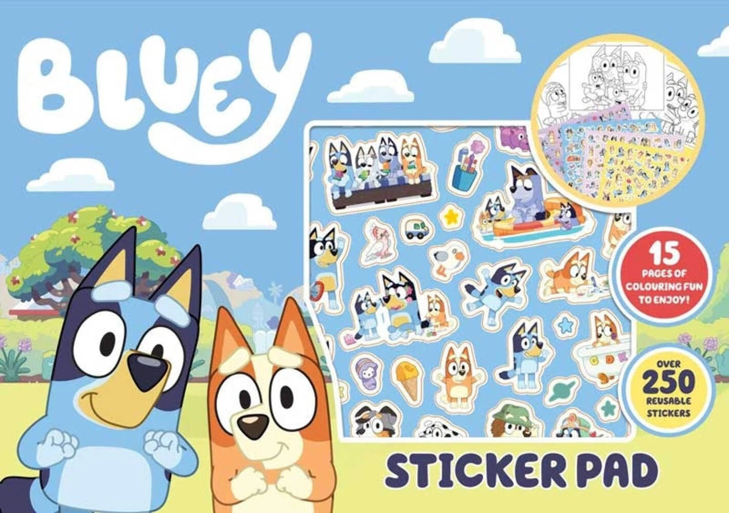 Bluey Sticker Pad | 15 Colouring Pages & 250+ Reusable Stickers