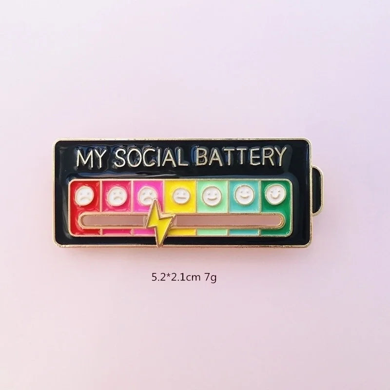Black Social Battery Brooch