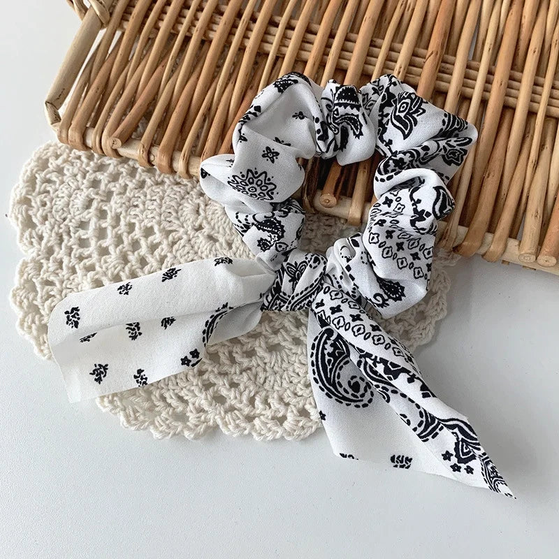White & Black Bunny Hair Scrunchie