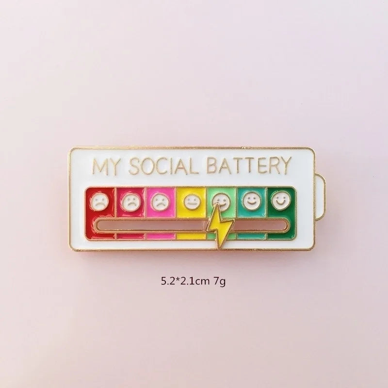 White Social Battery Brooch
